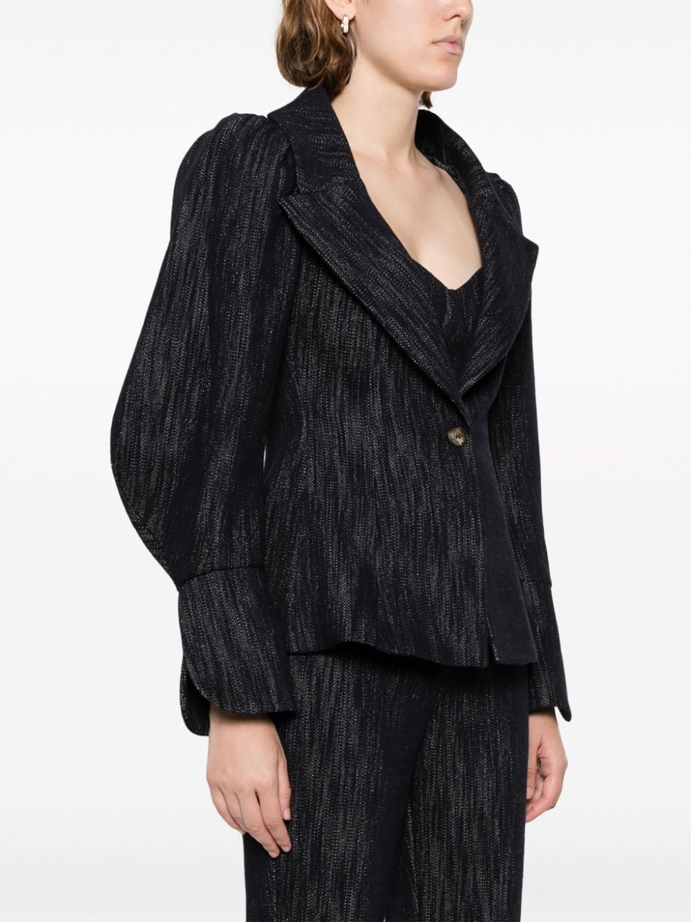 Shop Rochas Puff-sleeve Cotton Blazer In Blue