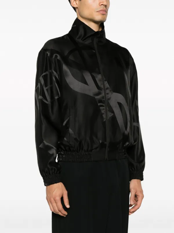 Saint Laurent logo-print Tonal Silk Jacket | Black | FARFETCH