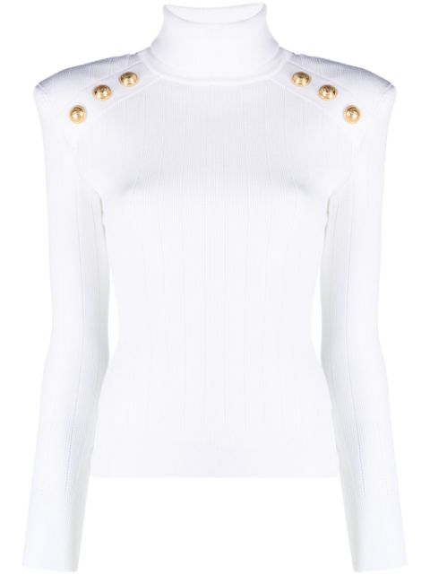 Balmain button-embellished ribbed-knit jumper Women