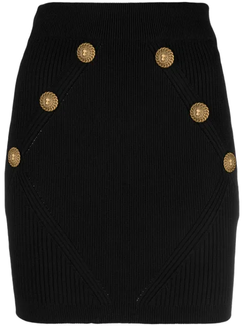 Balmain button-detailed rib-knit skirt