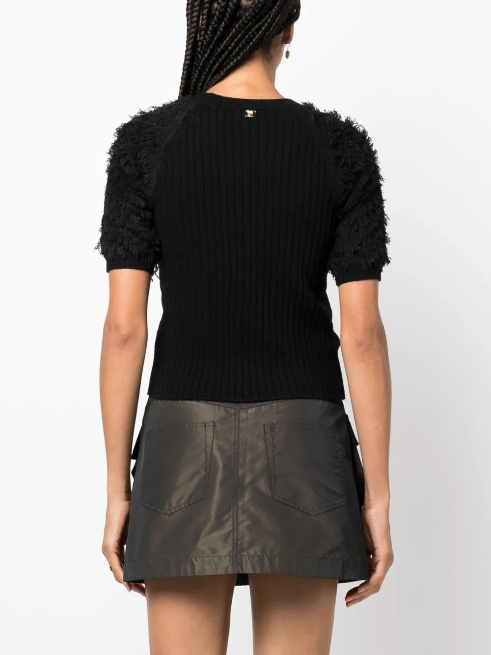 Shop Pinko Ribbed-knit Short-sleeve Top In Black