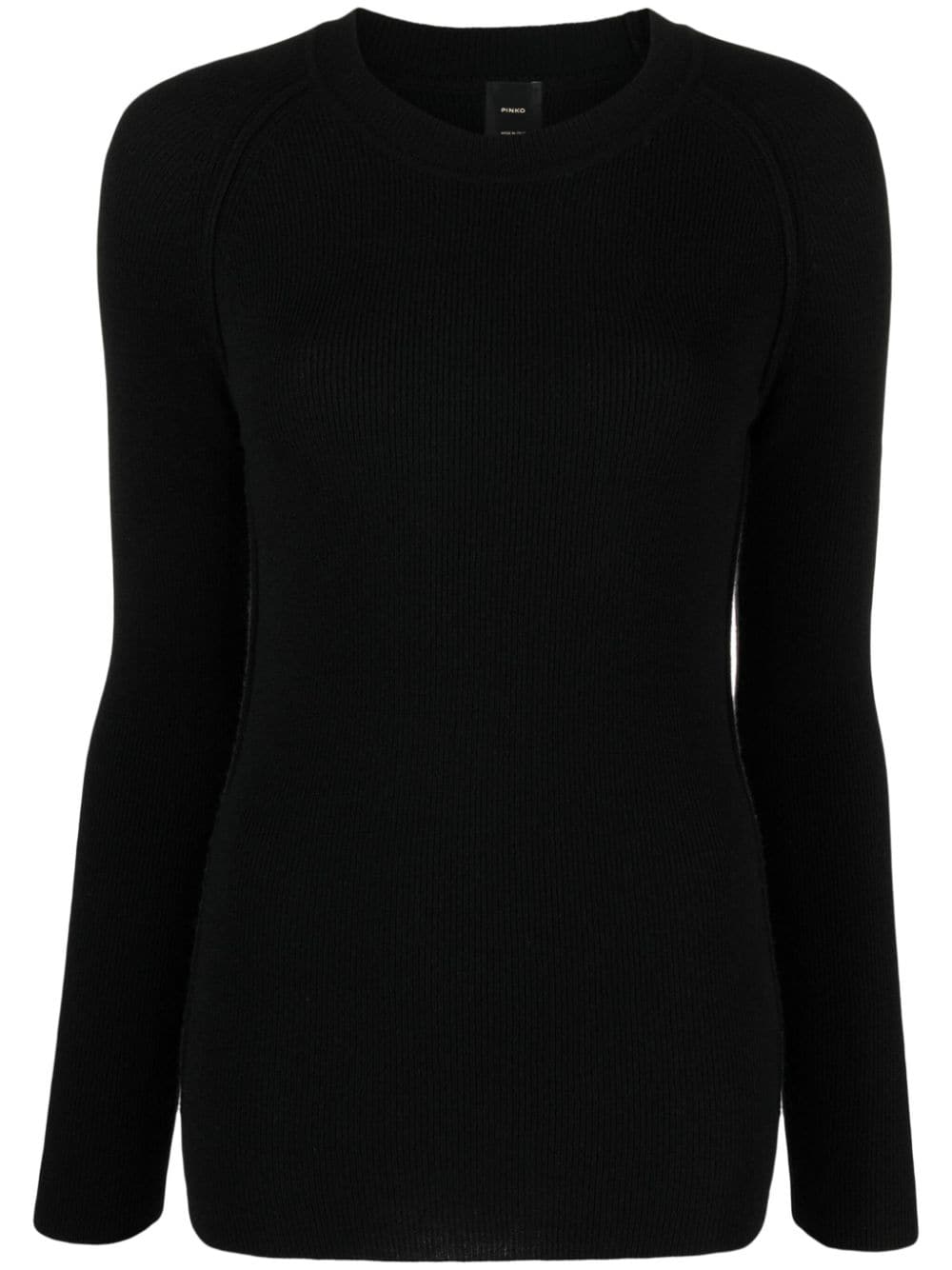 Pinko Round-neck Ribbed-knit Top In Black
