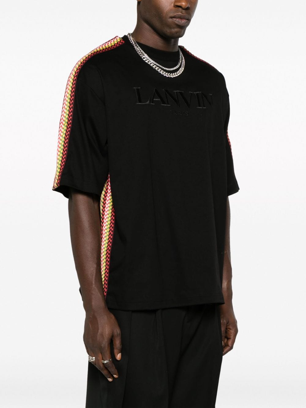 Shop Lanvin Curb Lace-embellished T-shirt In Black
