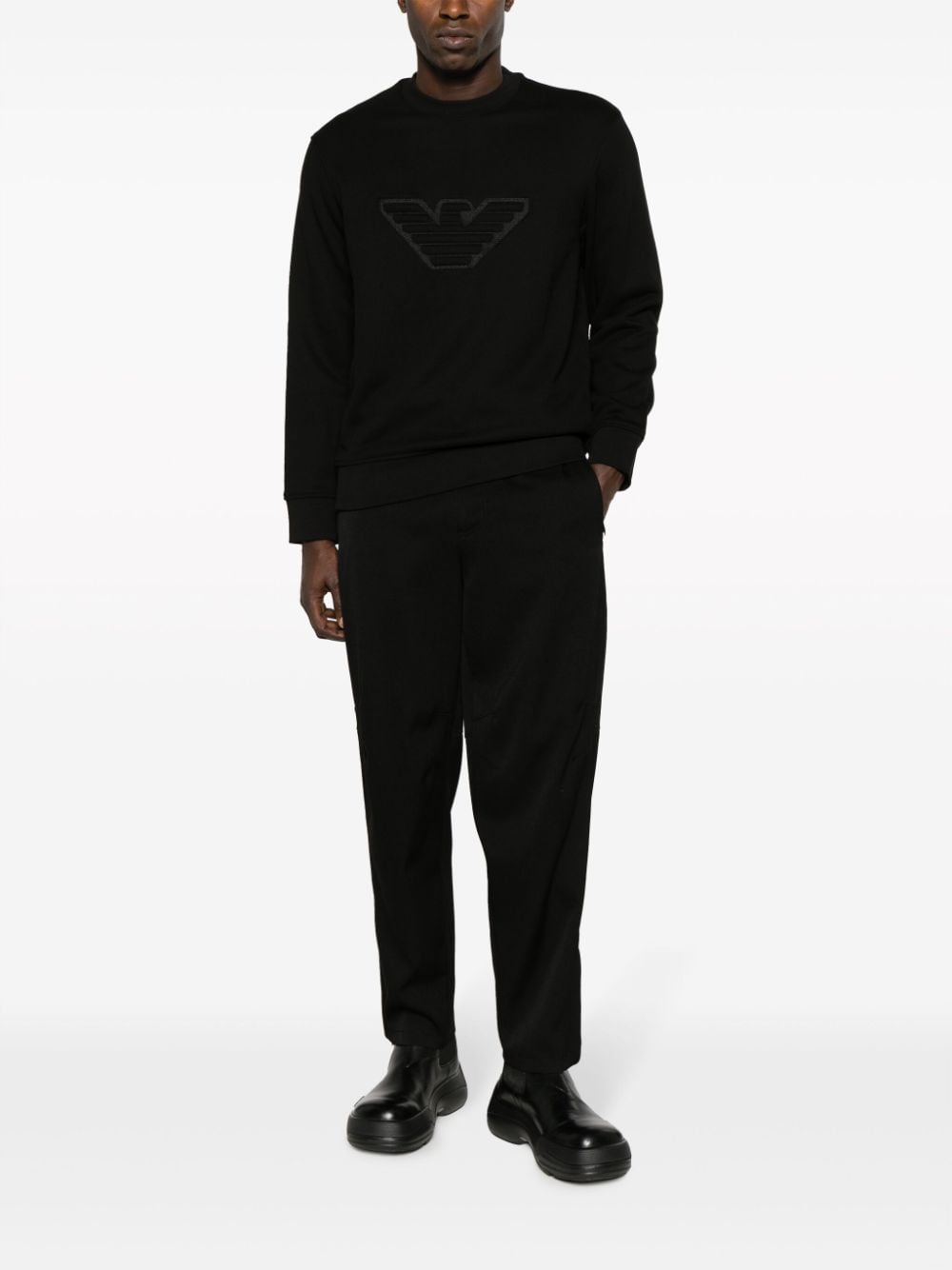 Emporio Armani logo-embossed cotton sweatshirt - Zwart