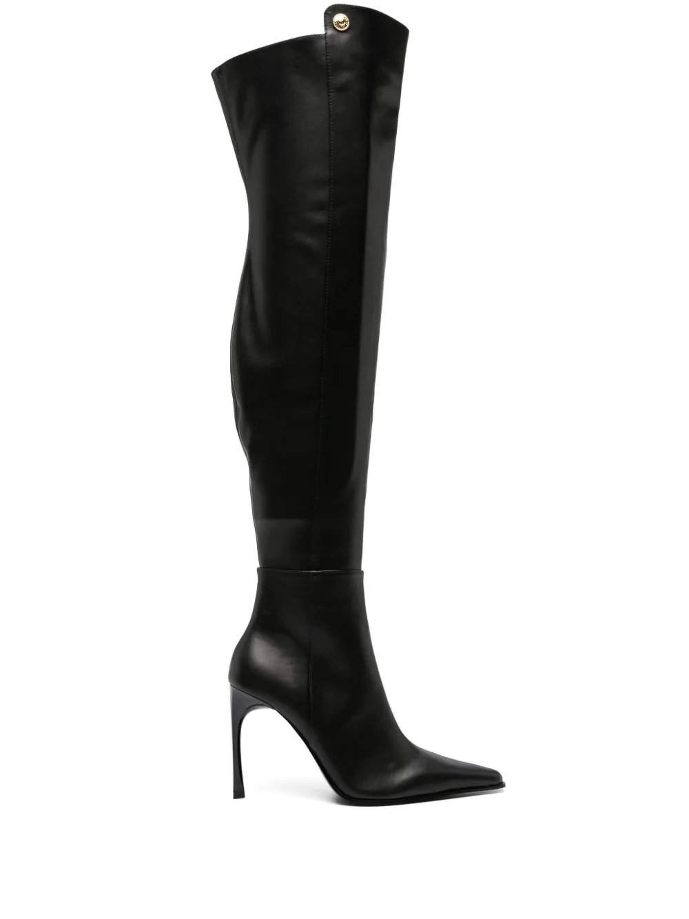 Versace Jeans Couture Pointed-toe Faux-leather Knee Boots In Black