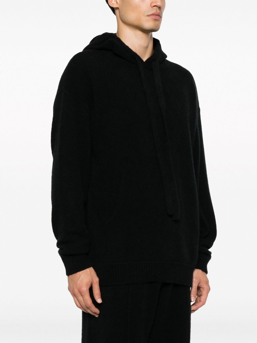 Shop Laneus Drawstring-hood Knitted Jumper In Black