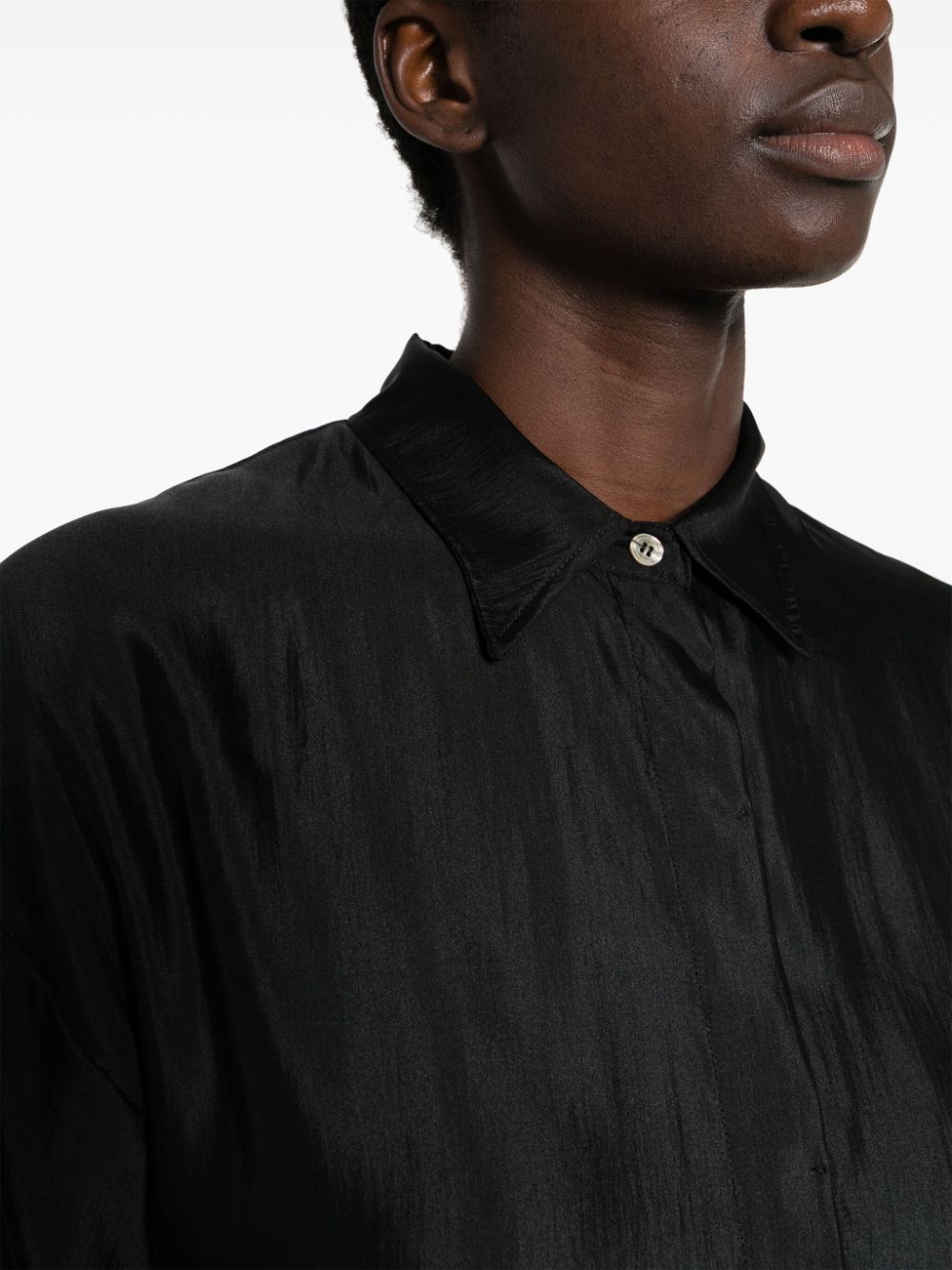 Shop Forte Forte Long-sleeve Silk Blend Shirt In 黑色