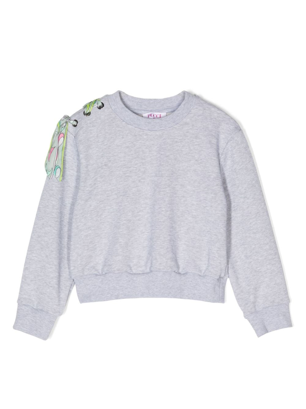 Pucci Junior Kids' Lace Up-detail Cotton Sweatshirt In Grey