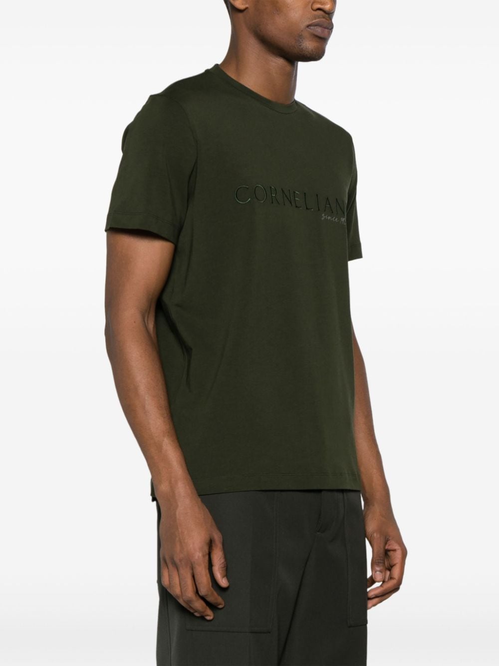 Shop Corneliani Logo-embroidered Cotton T-shirt In Green