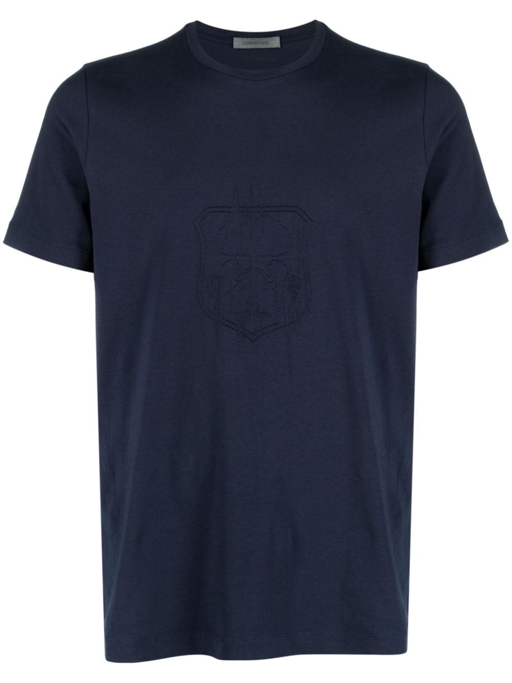 Corneliani Logo-embroidered Stretch-cotton T-shirt In Blue