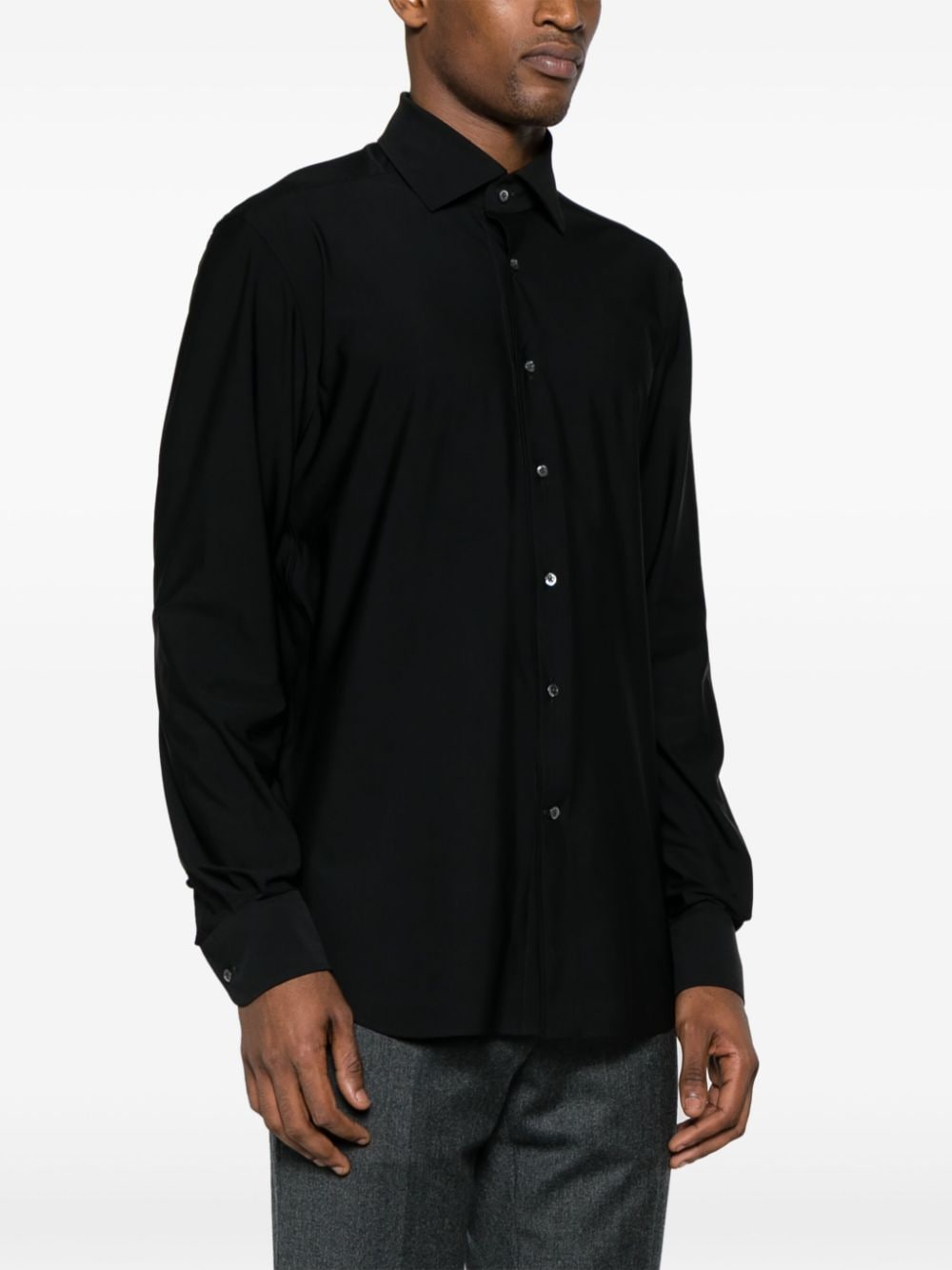 Shop Corneliani Long-sleeve Stretch-design Shirt In Black
