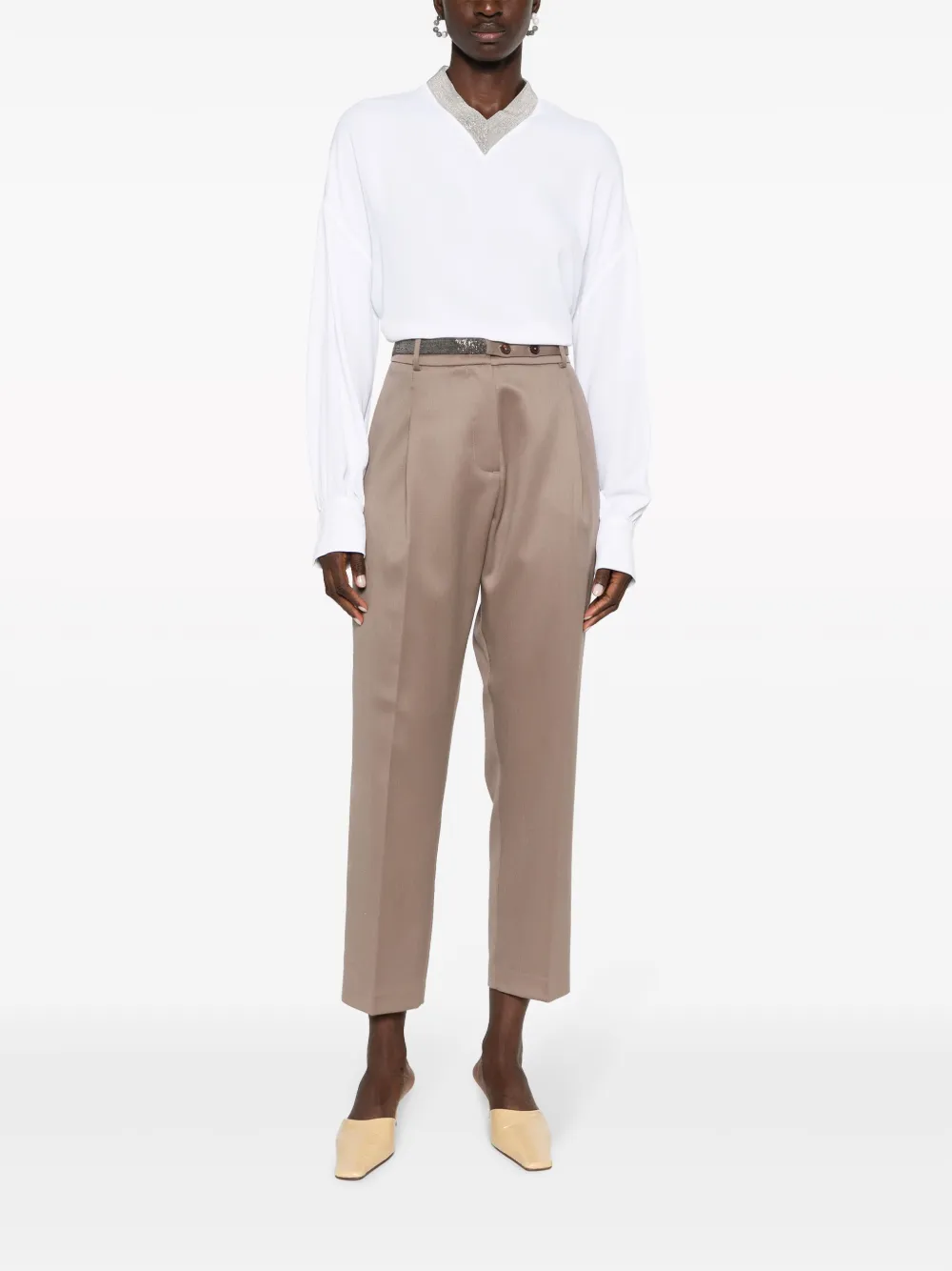 Fabiana Filippi bead-embellished virgin-wool trousers - Bruin