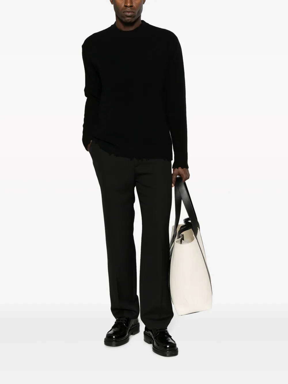 Laneus distressed crew-neck wool jumper - Zwart