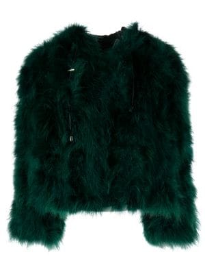 Green ostrich shop feather jacket