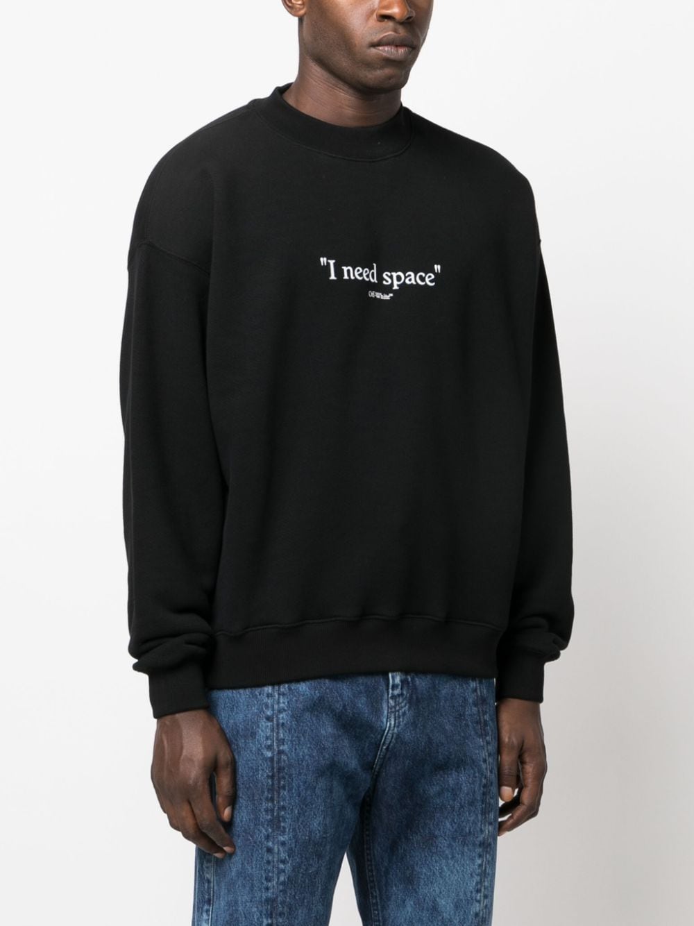 Shop Off-white Slogan-print Cotton Crew-neck Sweatshirt In Black