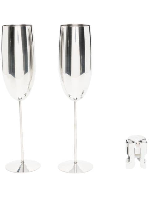 Society logo-engraved champagne glasses
