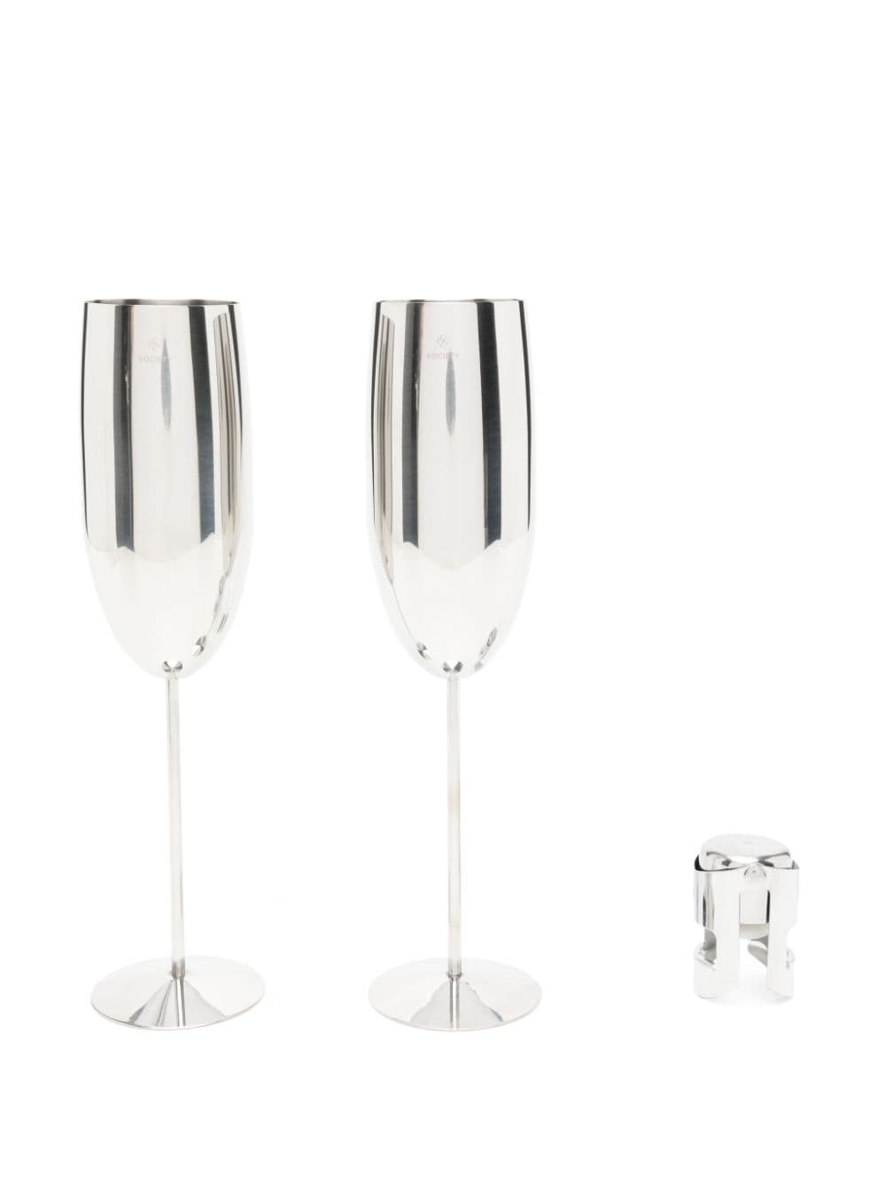Shop Society Logo-engraved Champagne Glasses In Silver