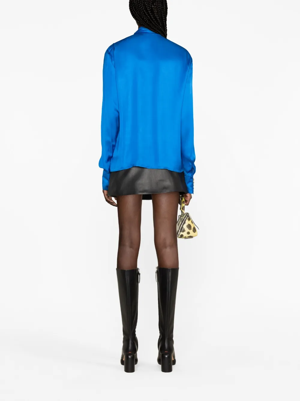 Balmain Bow-neck Button-up Satin Shirt In Blue