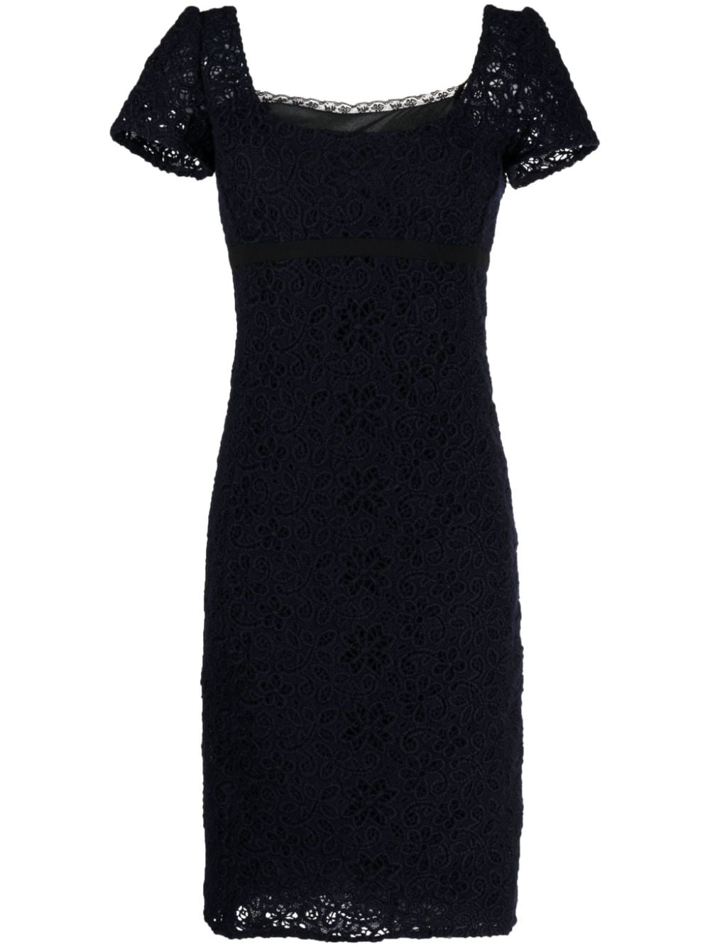 Pre-owned Prada Floral-lace Pencil Dress In Blue