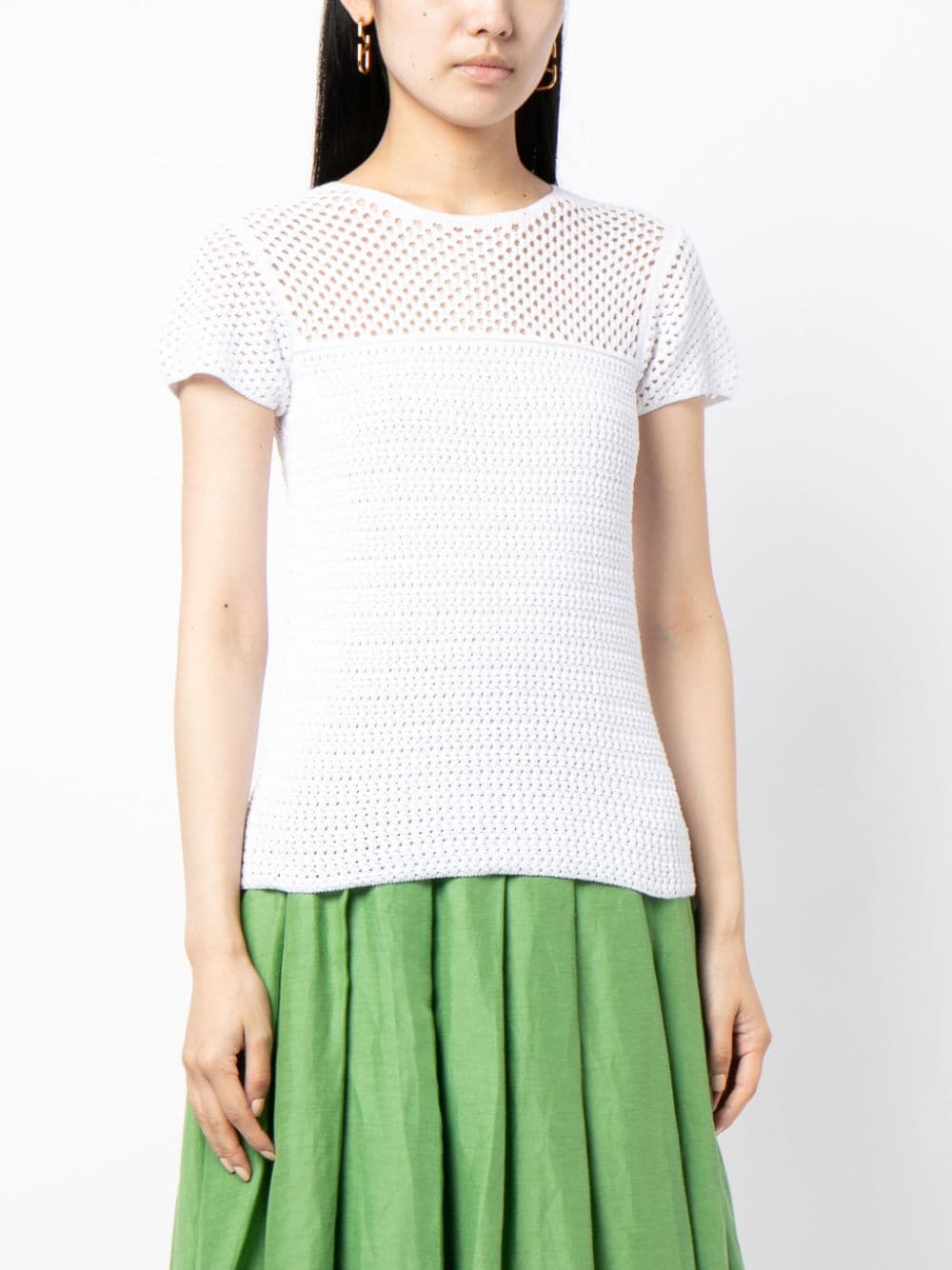 Pre-owned Prada Crochet Short-sleeve Top In White