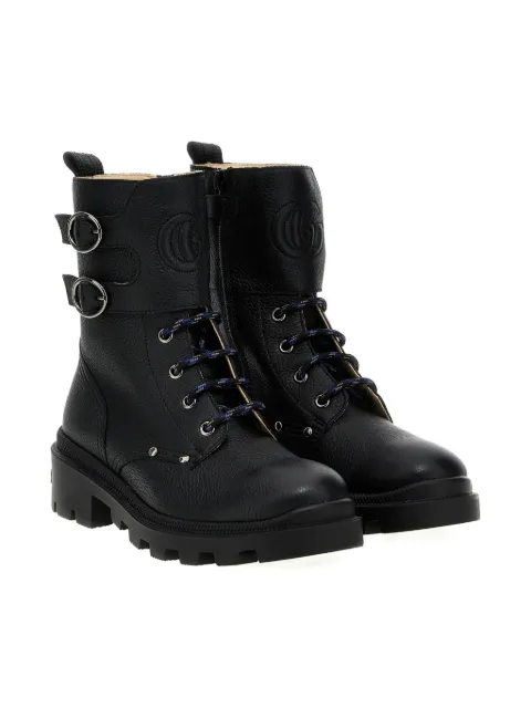 Gucci Kids Bota de couro com gravação Double G