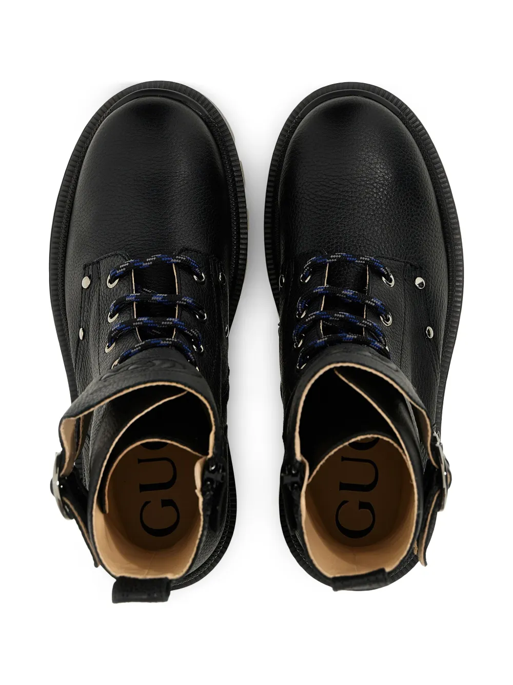  Gucci Kids Double G-embossed Leather Boots - Black 
