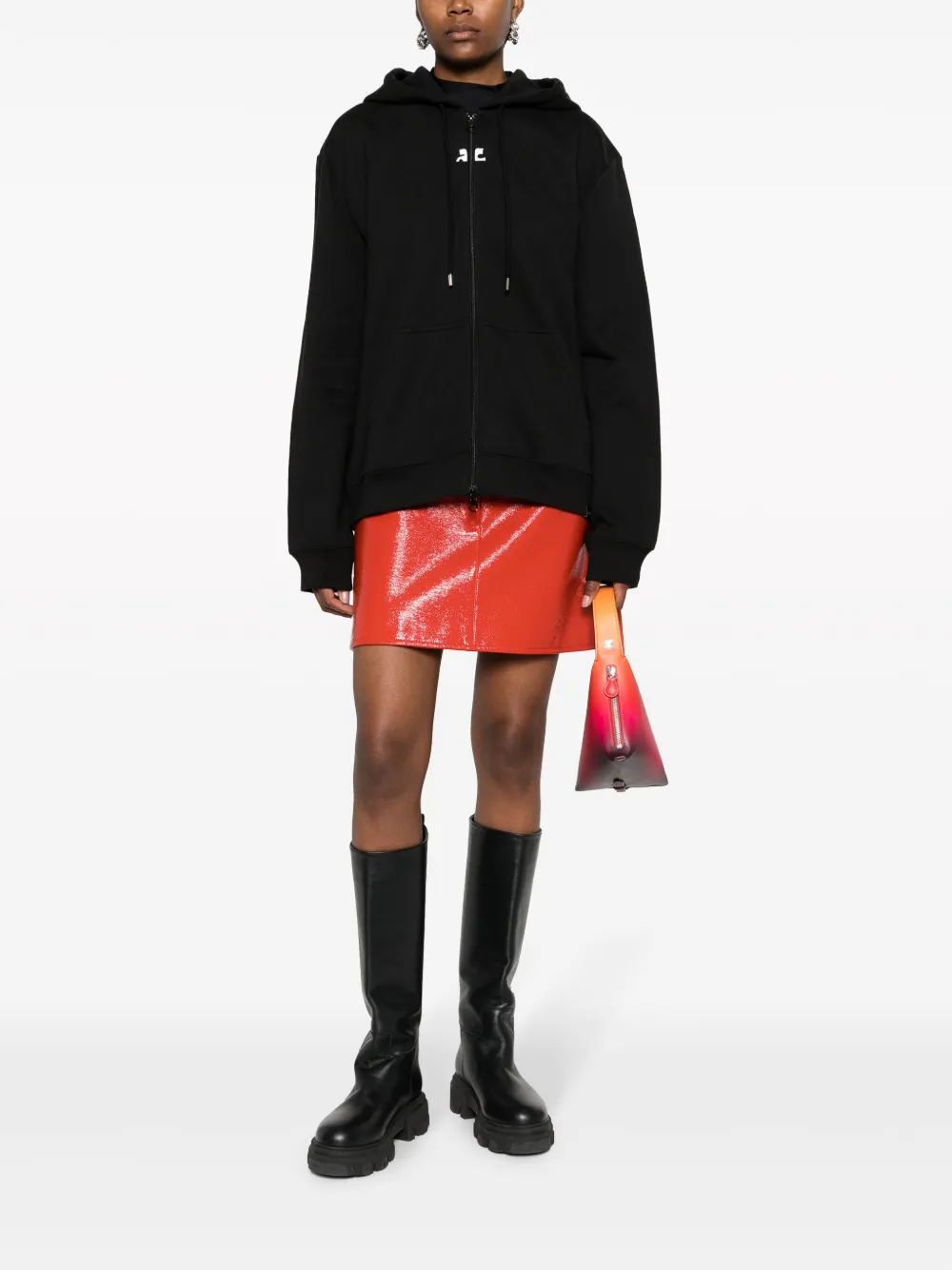 Courrèges logo-patches zip-up hoodie - Zwart