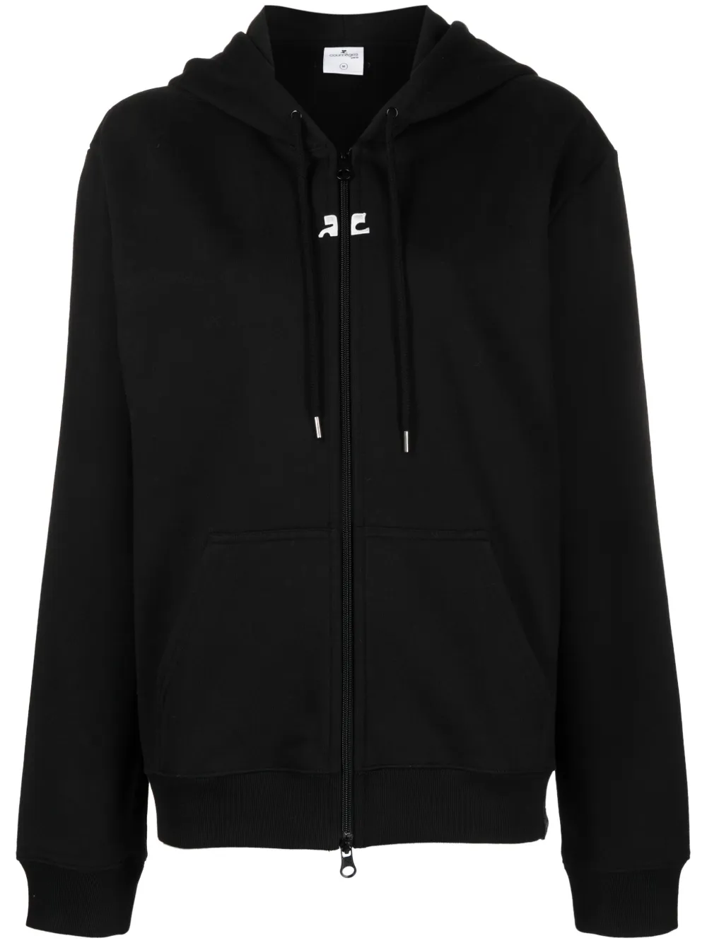 Courrèges Logo-patches Zip-up Hoodie In Black