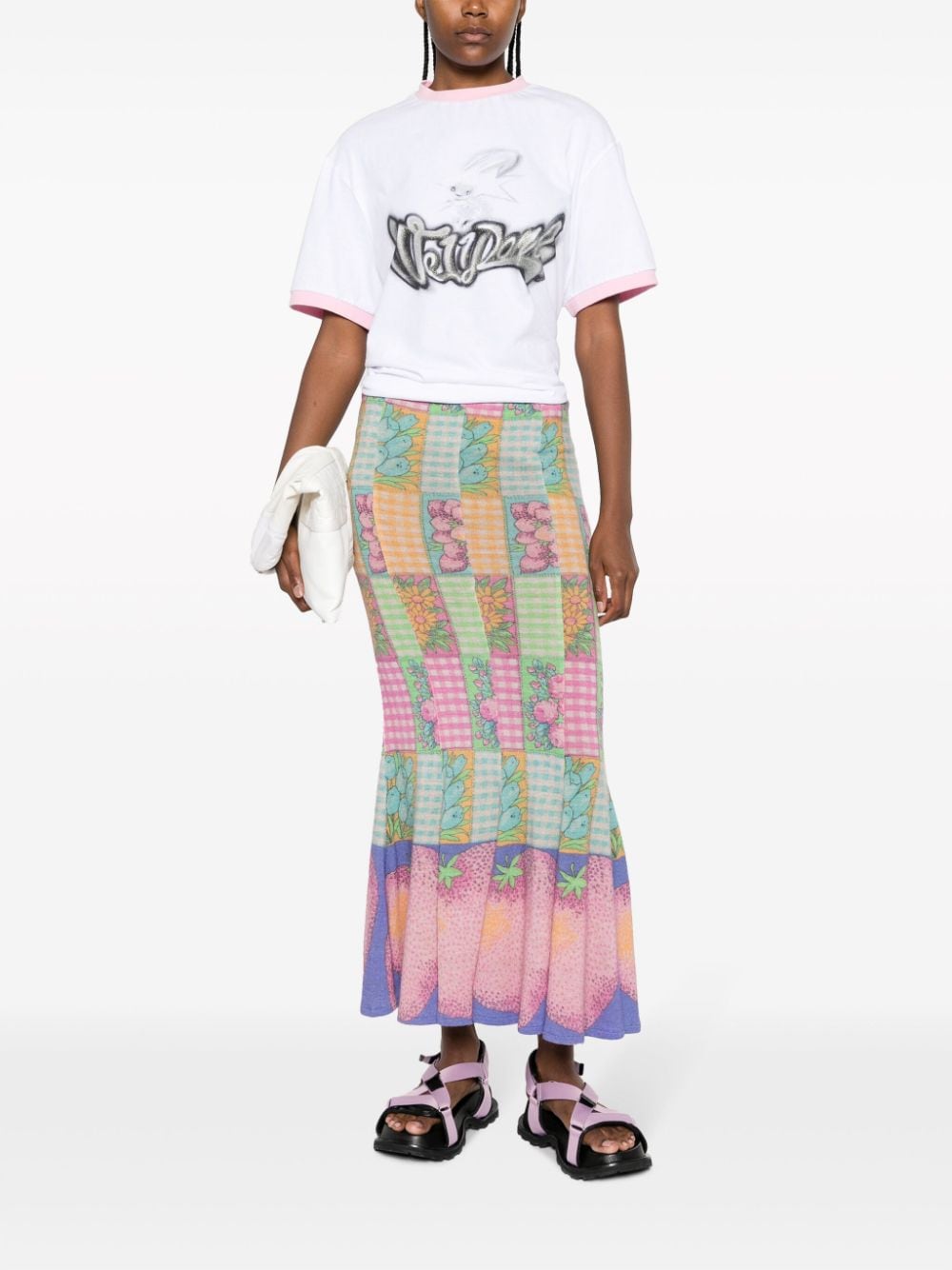 Shop Erl Mix-print Fluted Maxi Skirt In Pink