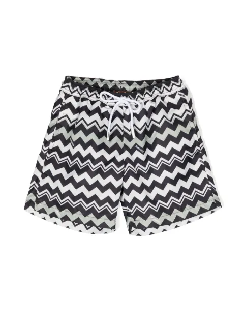 Missoni Kids zigzag-print drawstring swim shorts