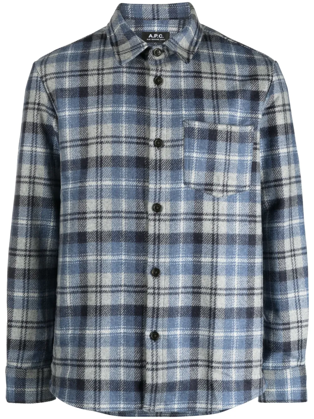 Apc New Valerian Plaid Wool Blend Flannel Button-up Shirt In Blue