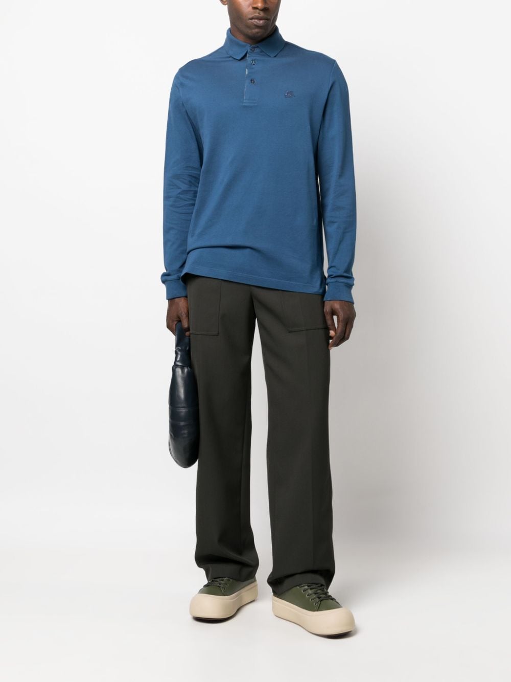Shop Etro Pegaso-motif Cotton Polo Shirt In Blue