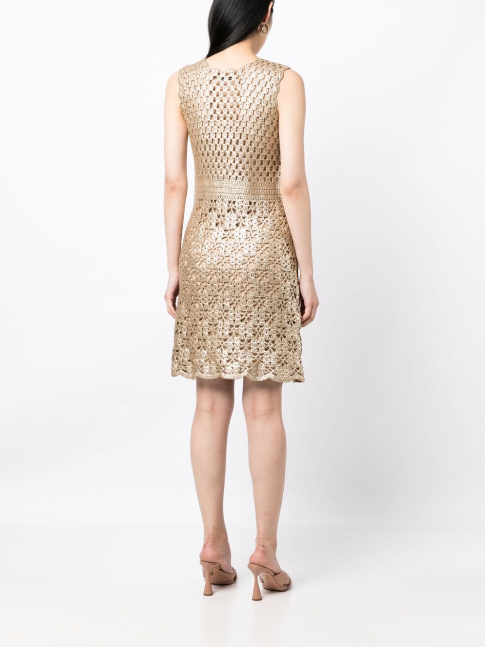Pre-owned Prada Crochet-knit Sleeveless Dress In Gold