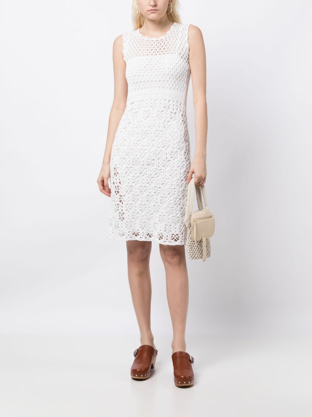 Pre-owned Prada Sleeveless Crochet Midi Dress In White