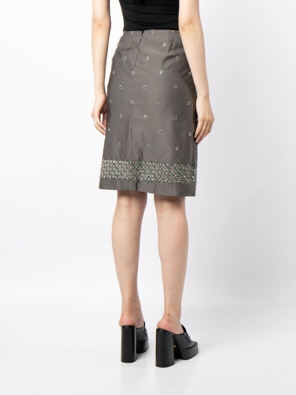 Pre-owned Prada Crystal-embellished Midi Skirt In Grey