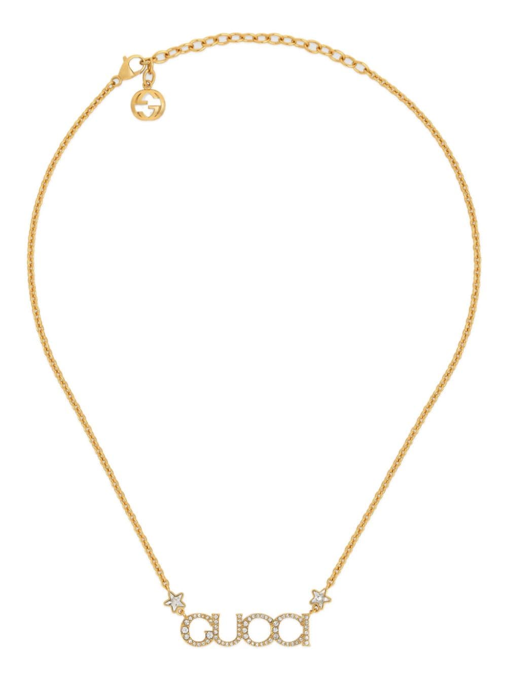 Gucci Logo Crystal-embellished Necklace In Gold