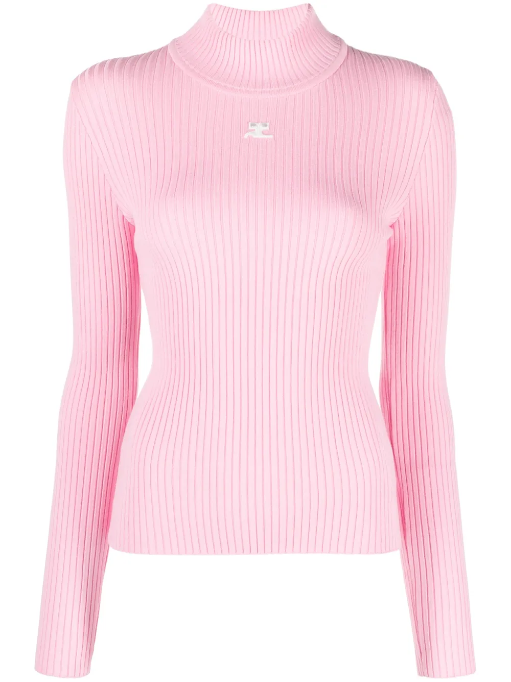 COURRÈGES LOGO-PATCH RIBBED-KNIT JUMPER