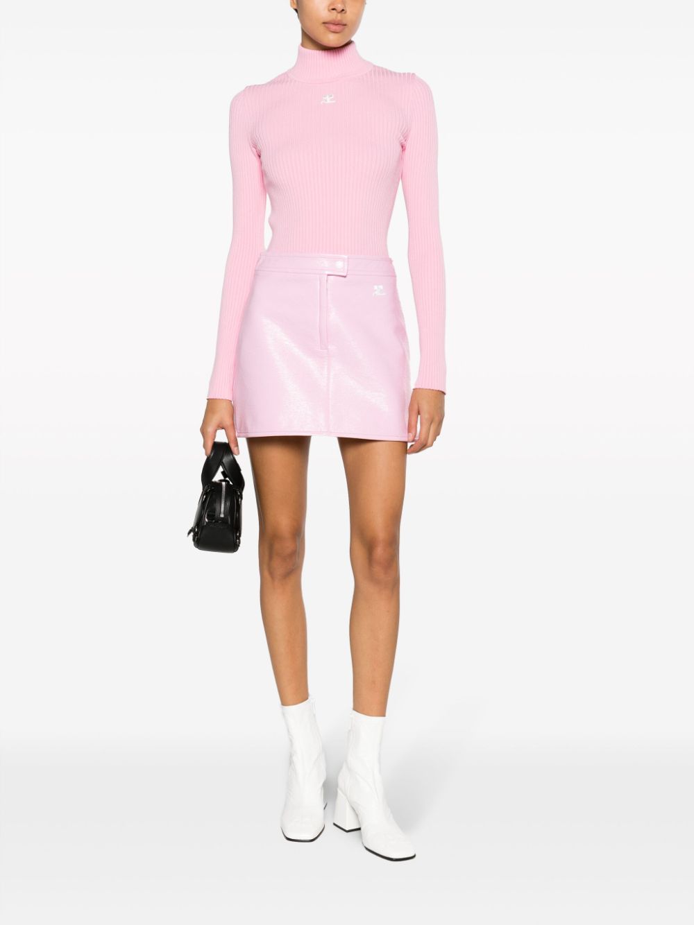 Courrèges logo-patch ribbed-knit jumper - Roze