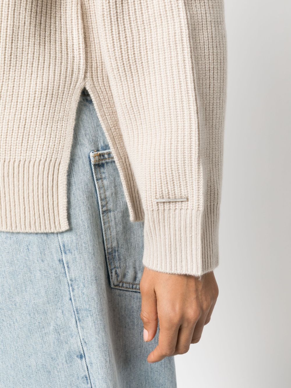 Shop Calvin Klein Ribbed-knit Wool Jumper In Neutrals