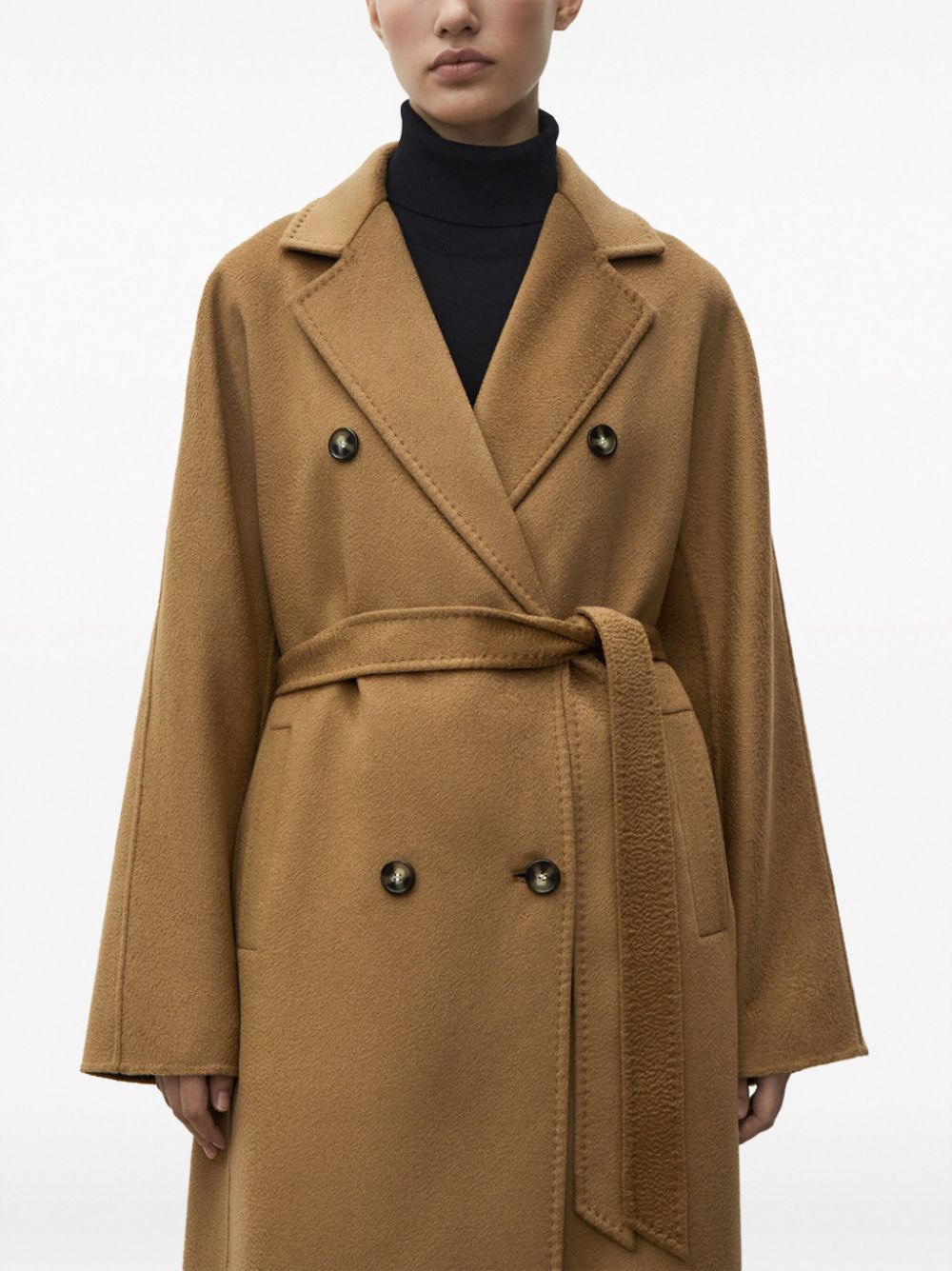 Shop 12 Storeez Belted Cashmere Coat In Brown