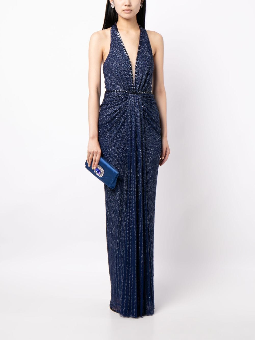 Shop Jenny Packham Zooey Rhinestone-embellished Gown In Blau