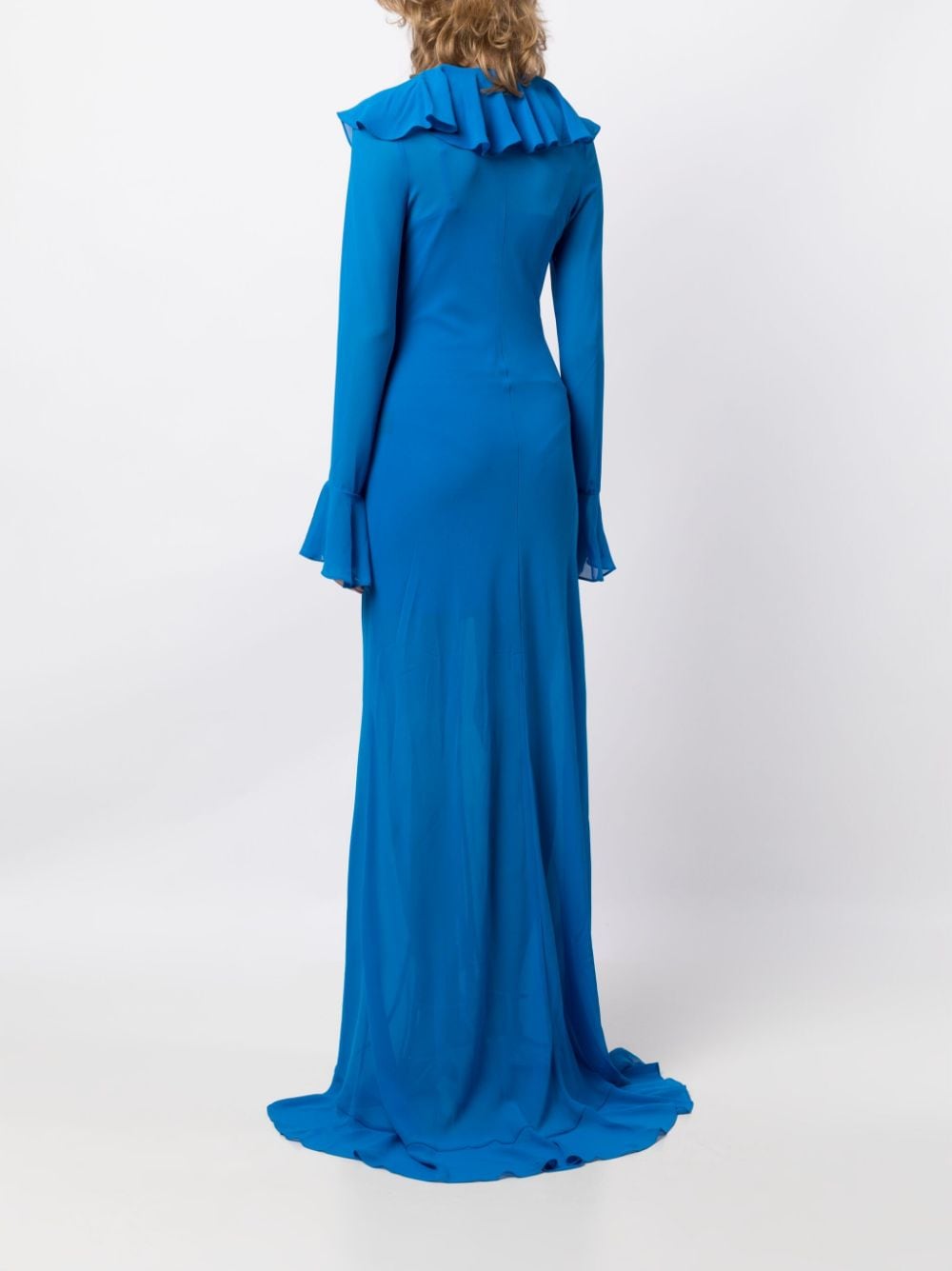 Shop De La Vali Tangerine Chiffon Ruffle-detail Gown In Blue