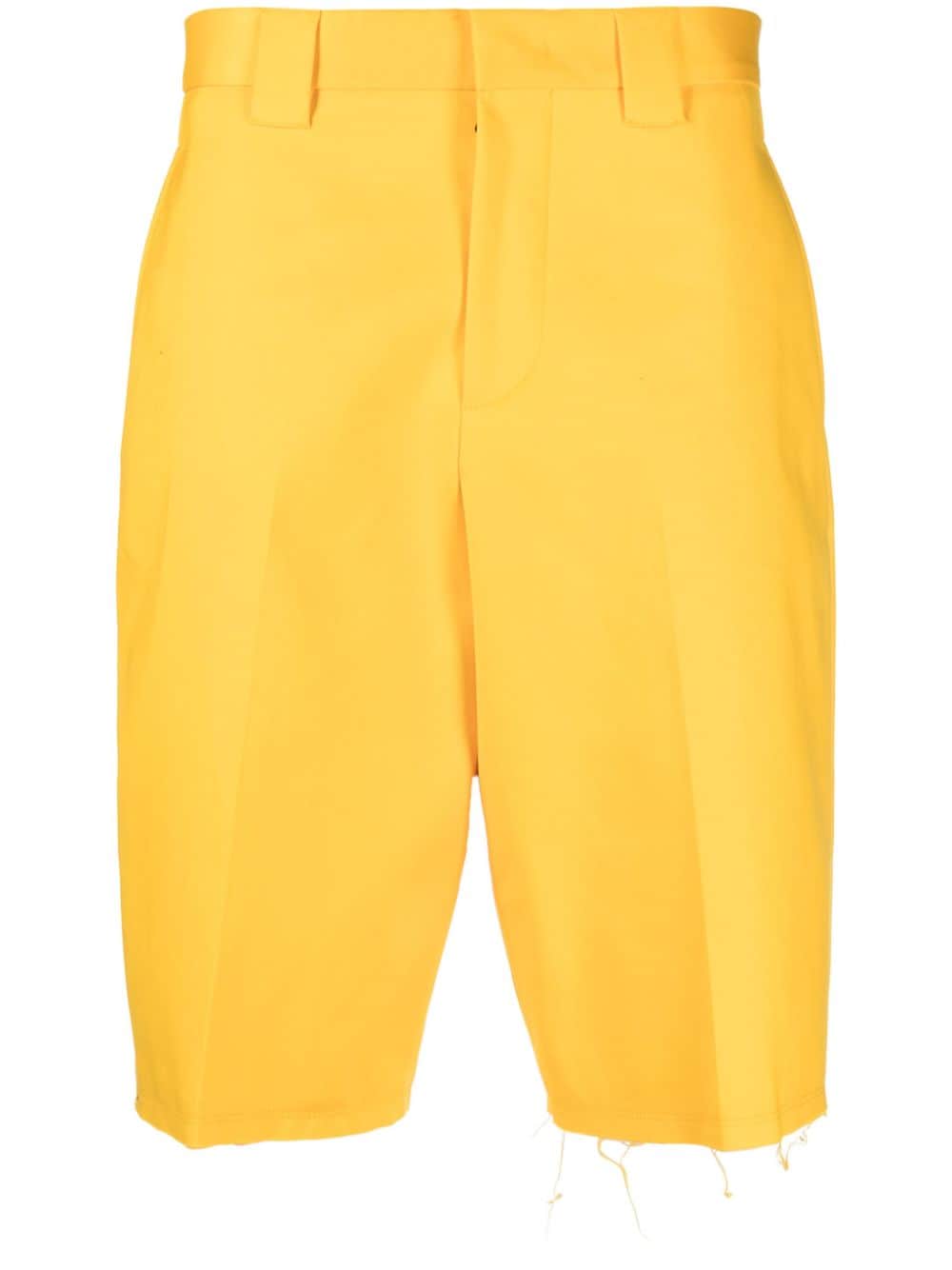 Lanvin Distressed Cotton Shorts In Yellow