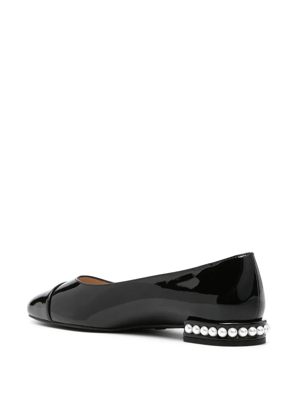 Shop Stuart Weitzman Pearl-embellished Patent Ballerina Shoes In Schwarz