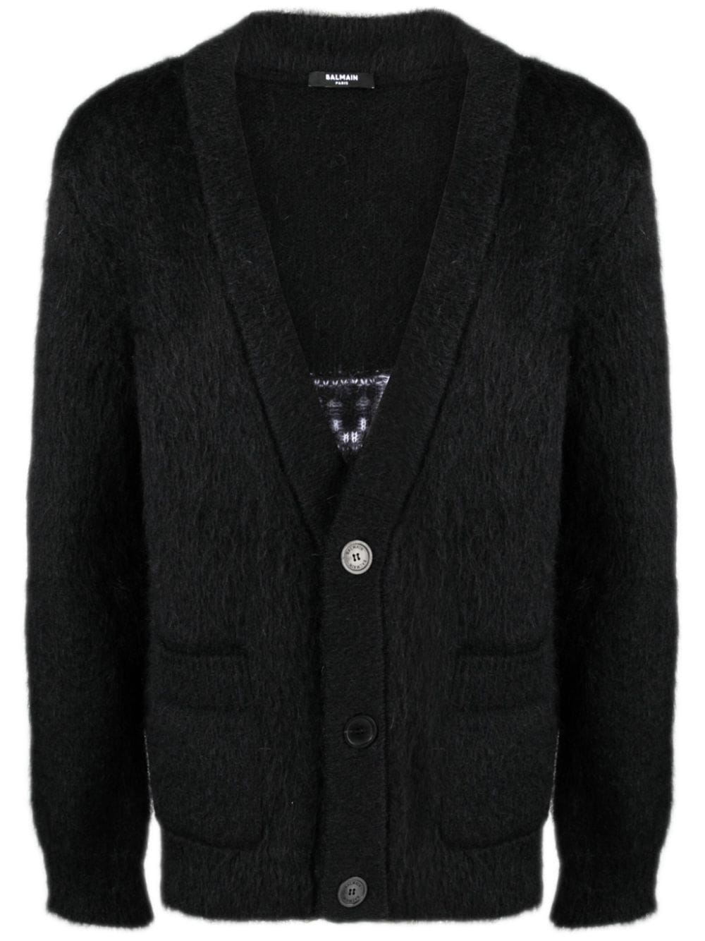 Shop Balmain Logo-intarsia V-neck Cardigan In Black
