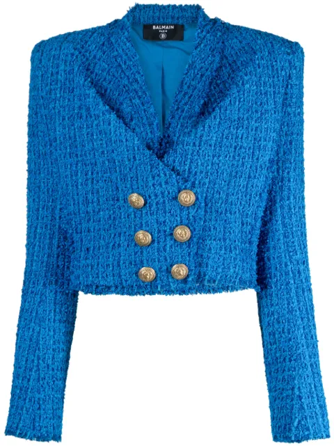 Balmain double-breasted cropped tweed jacket
