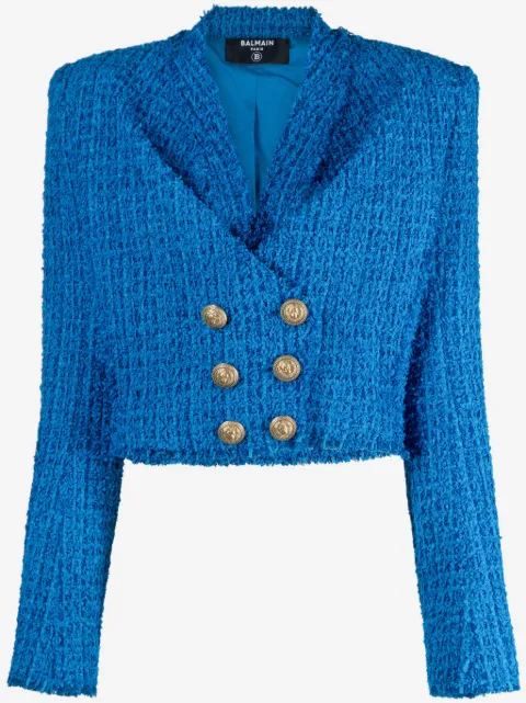 Balmain double-breasted cropped tweed jacket