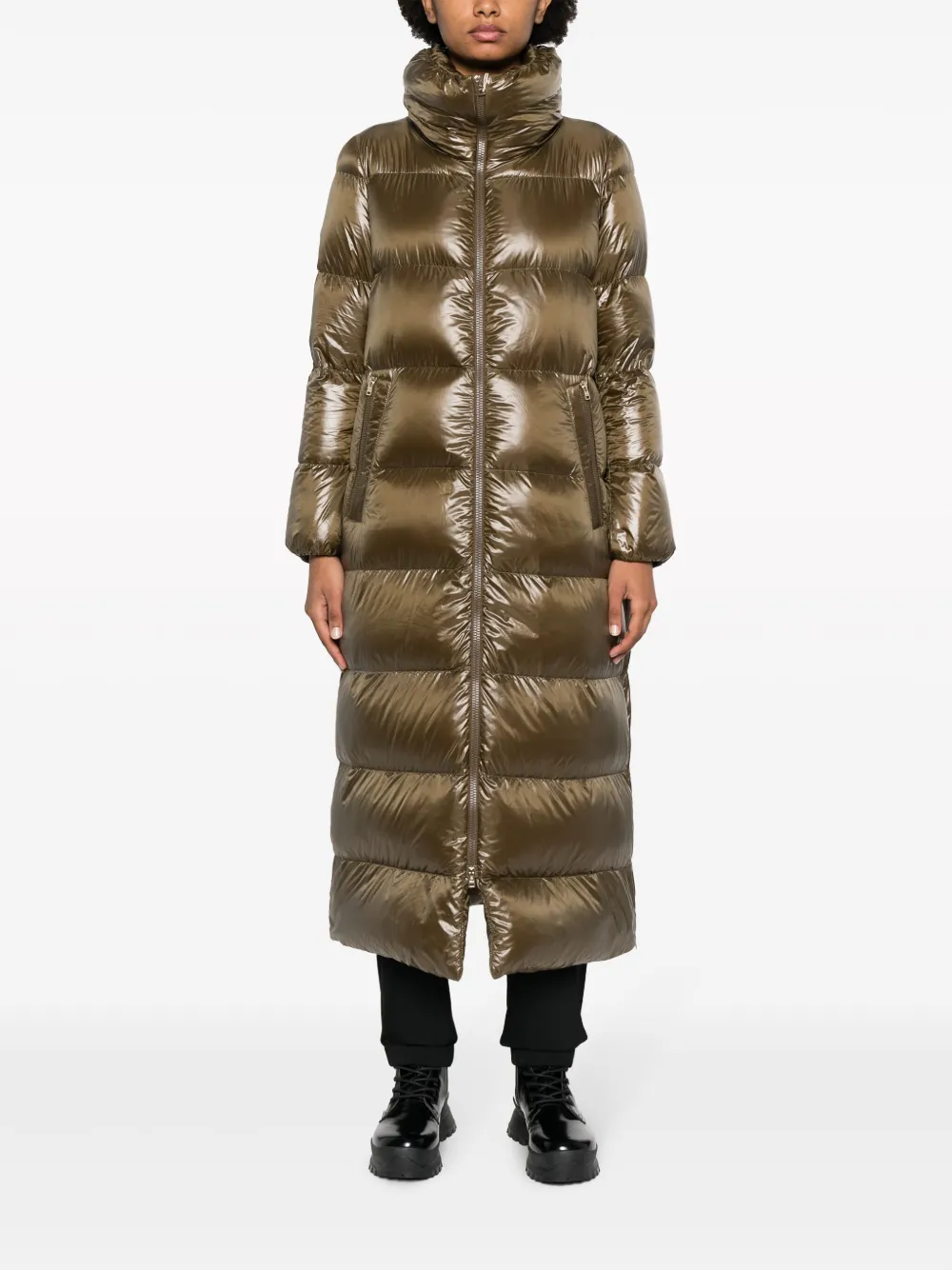 Herno funnel-neck quilted down midi coat - Groen