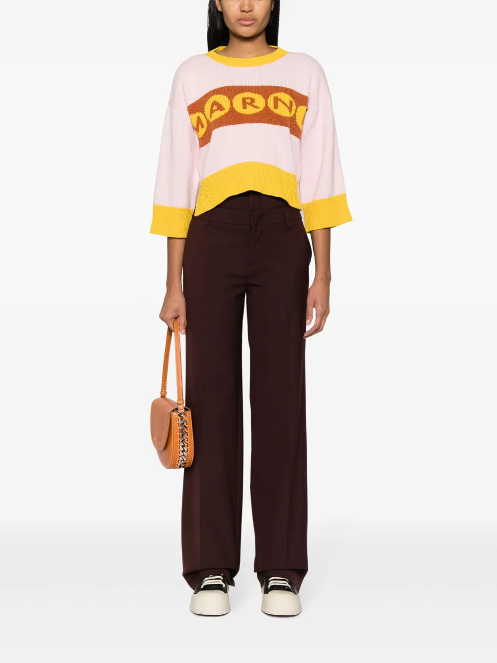 Marni logo-intarsia cropped jumper - Roze