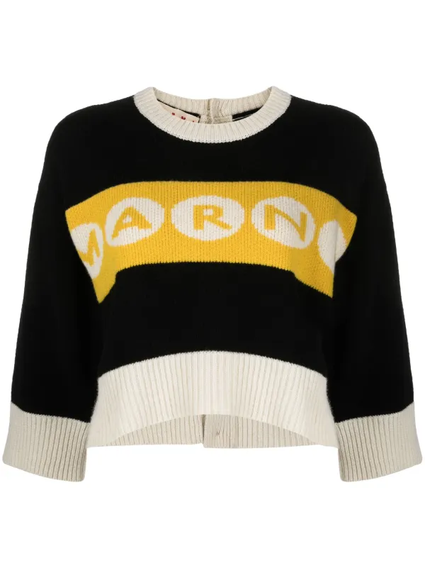 Marni Logo-intarsia Cropped Jumper in Black